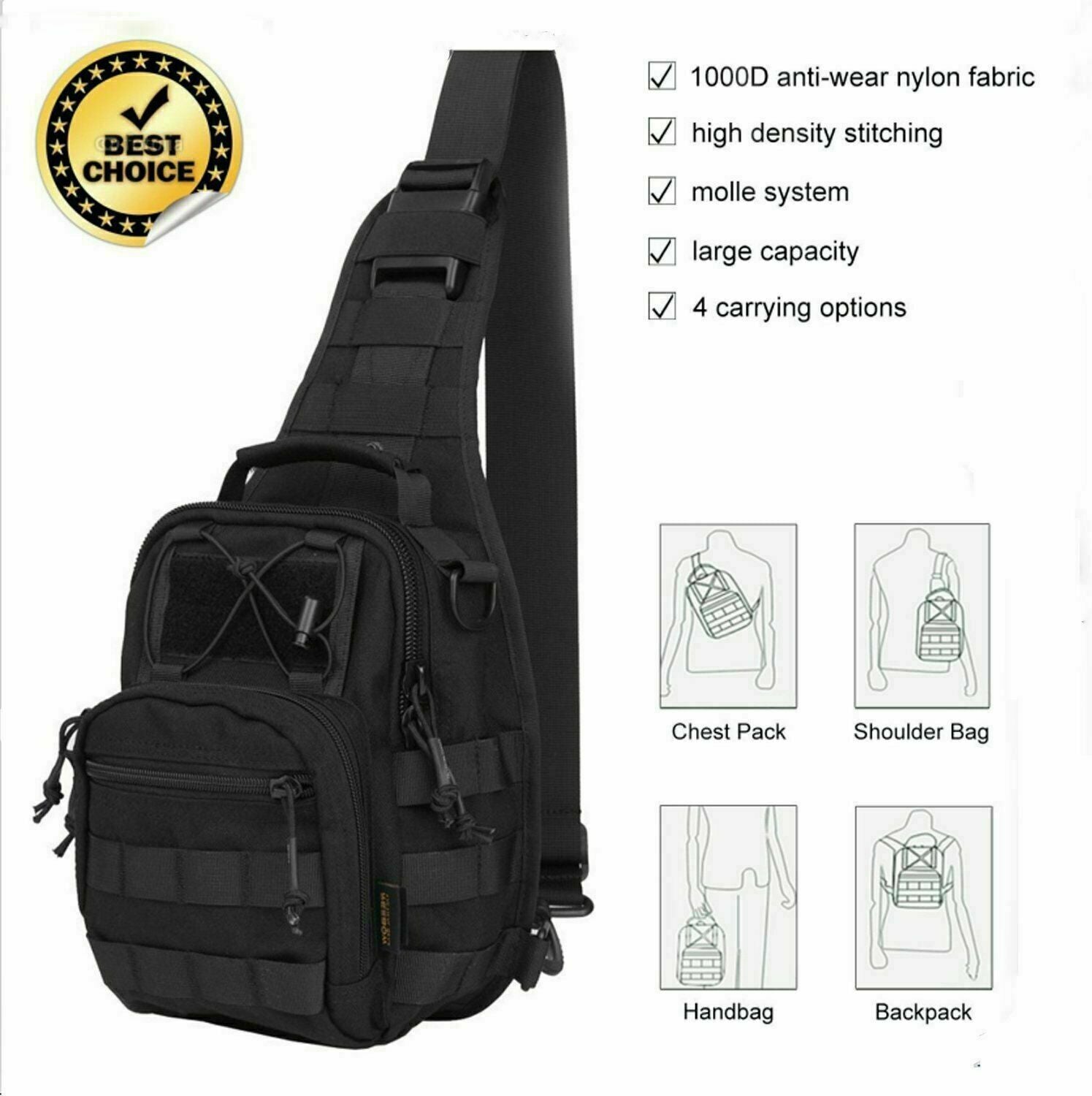 Men Backpack Tactical Sling Bag Chest Shoulder Body Molle Day Pack Pou –  Shopy Hut